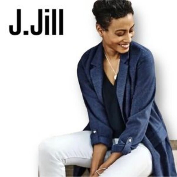 ✅ J. JILL NAVY OPEN FRONT CARDIGAN/BLAZER SIZE SMALL - Picture 1 of 7